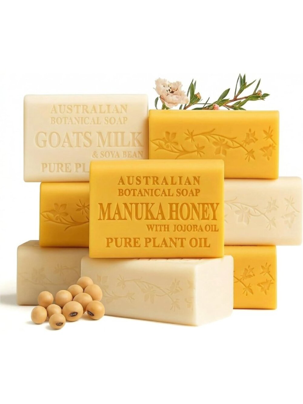 Goat Milk & Manuka Honey Soap Bars, Natural Moisturizing, 6.6 oz, Set of 8
